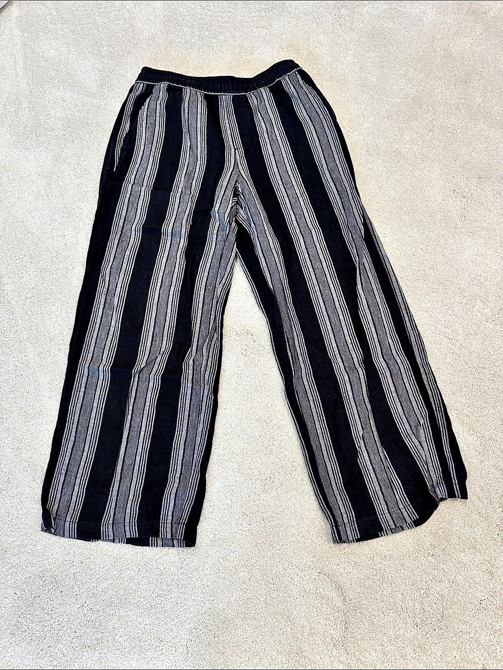 Old Navy High-Waisted Striped Linen-Blend Wide-Leg Pants Black & Gray Medium